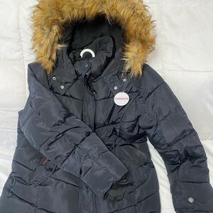 Black Puffer Jacket with Faux Fur Hood